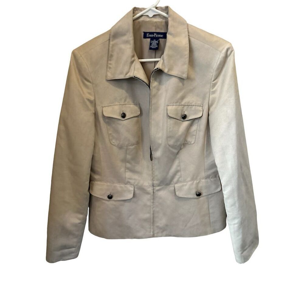 Evan Picone Women's Faux Suede Zipper Front Jacket Size 12 Tan Long Sleeve